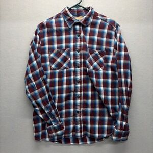 Red Camel Shirt Western Mens Large Red Plaid Flannel Button Up